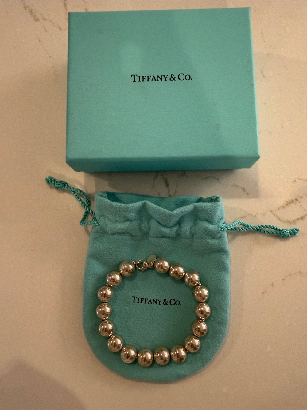Authentic Tiffany & Co. Silver Bead Bracelet with Signature Blue Pouch - Picture 3 of 4